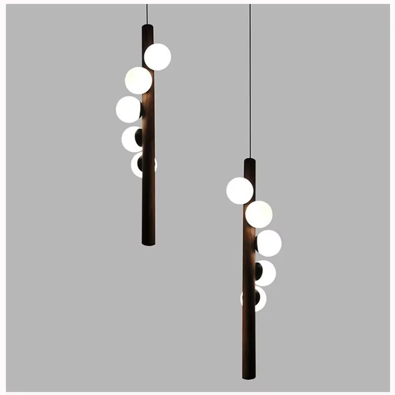 Restaurant Simple Modern LED Nordic Style Wood Grain Chandelier Living Room Dining Table Japanese Decorative Lighting Fixtures