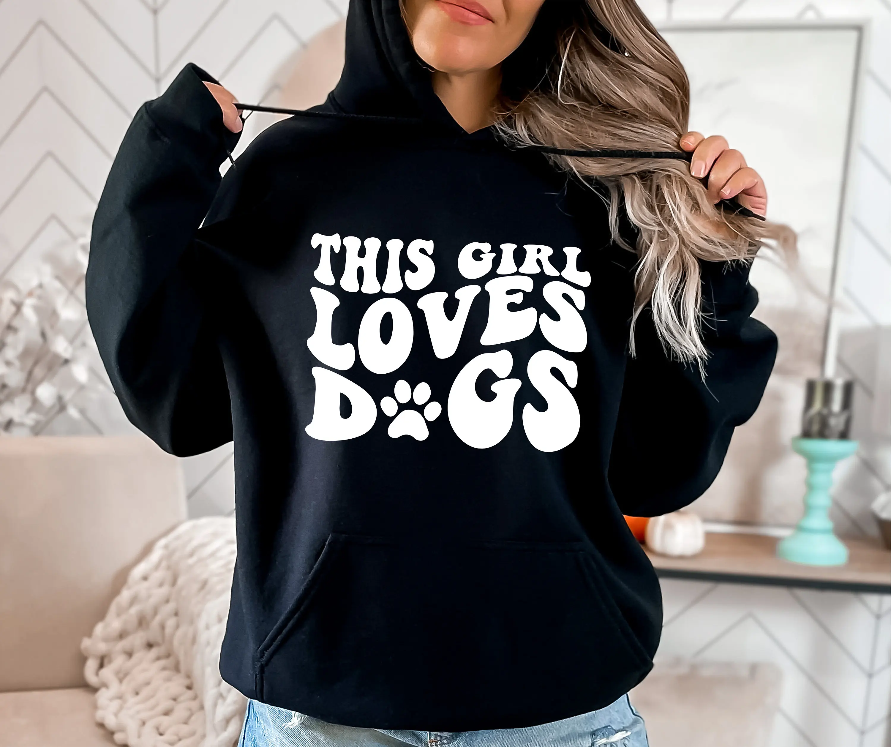 

This Girl Loves Dogs Hoodie for Women Long Sleeve Sweatshirt Pullover Unisex Autumn Winter Clothing Y2k Tops Vintage Streetwear
