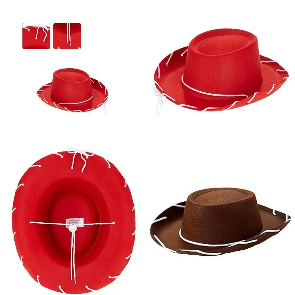 

R1WE Novelty Brown Red Felt Cowboy Hat Wild West Cosplay Fancy Dress Holiday Decor
