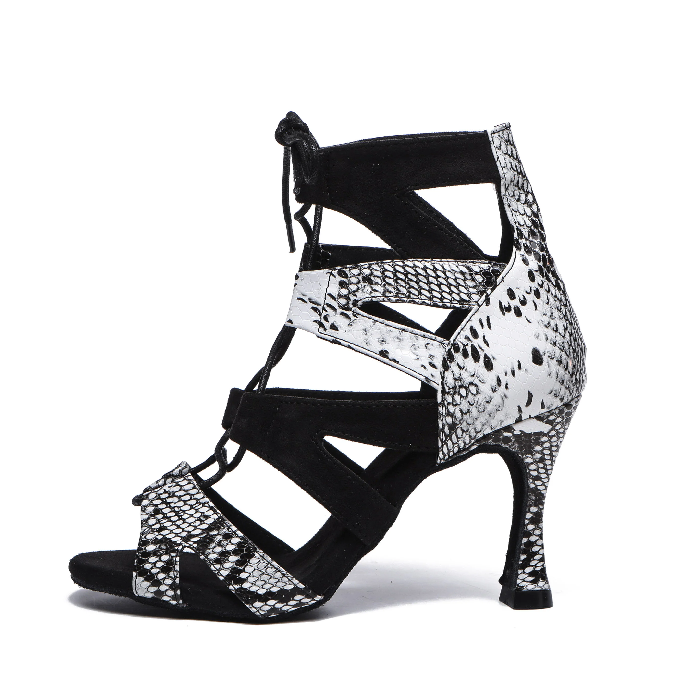 Evk Women's Latin Dance Boots Snake Print Lace‑up Salsa Ballroom Tango Dance Shoes Girls Sneaker Party Dancing Footwear Sandals