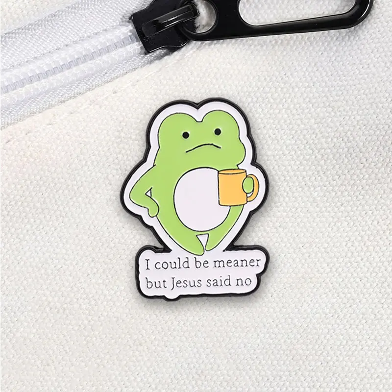 Ich könnte gemeiner sein, aber Jesus sagte Nein – Emaille-Anstecker mit einem süßen grünen Frosch-Zitat, christlicher Humor, Tier-Metallbrosche für Freunde – Detail 4