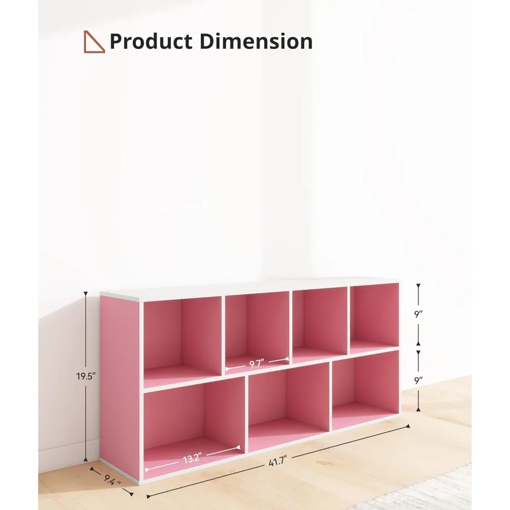 وحدة تخزين 7 مكعبات مستوحاة من مونتيسوري مع رف كتب لغرفة لعب الأطفال والفصول الدراسية، وردي #2