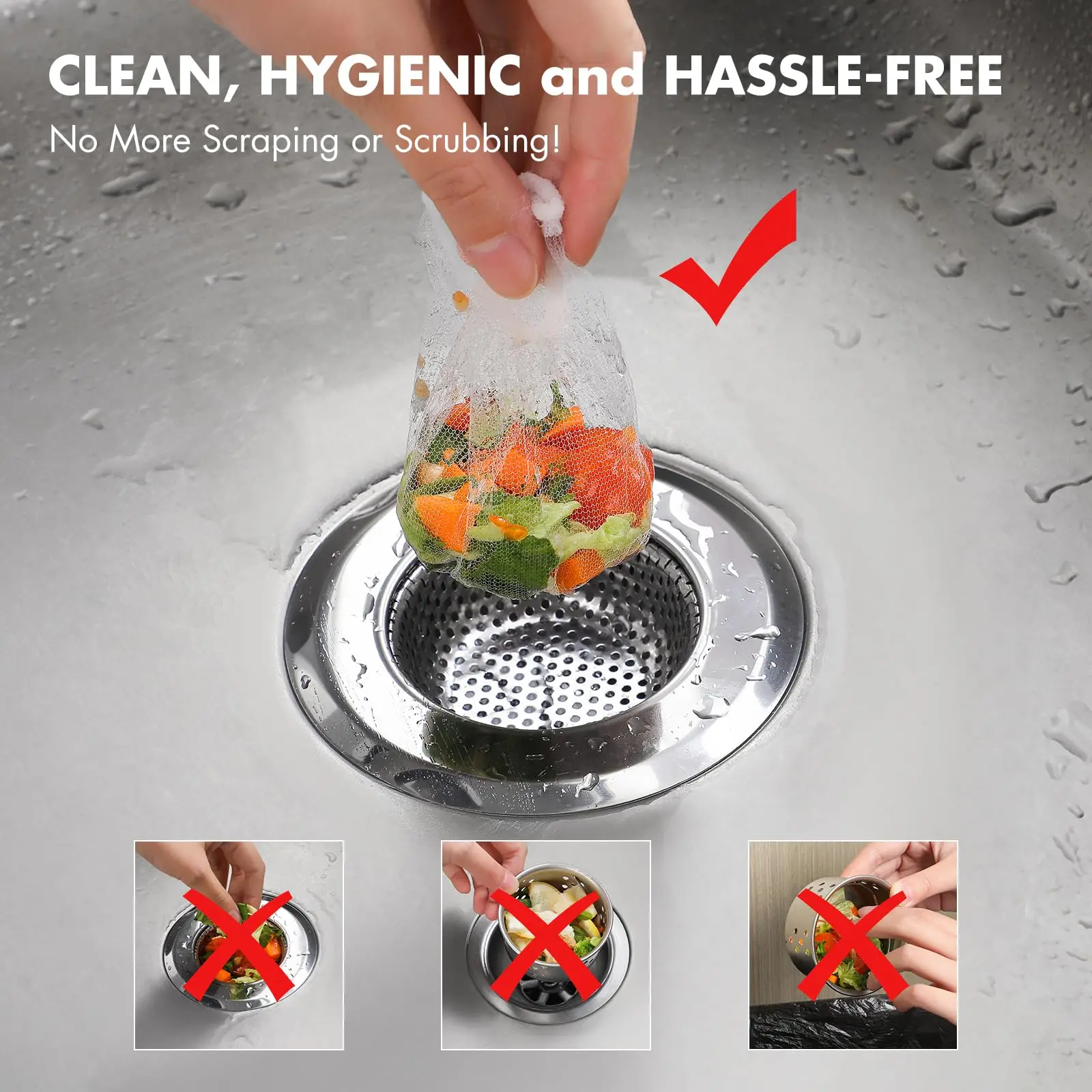 Confezione da 200 sacchetti in rete per filtro per lavello da cucina, coperture di scarico per lavello usa e getta anti-intasamento, reti filtranti per lavello da cucina essenziali, adatte a M