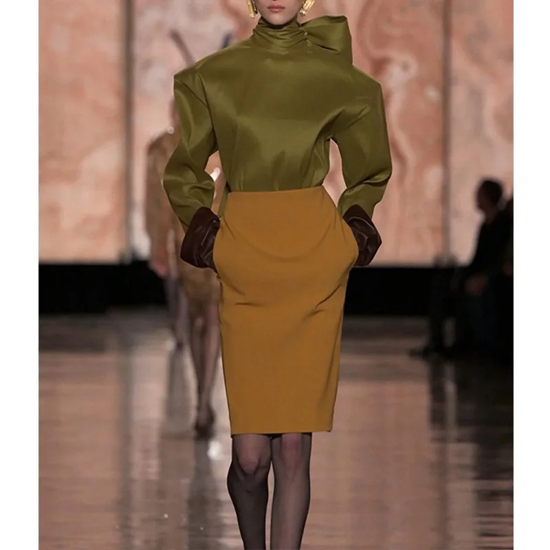 

2026 Women's Fashion Shirt, Satin, Loose Fit, High Neck, Bowknot, Women's Top, T-shirt, Y2K New Fashion, Versatile Pullover bra