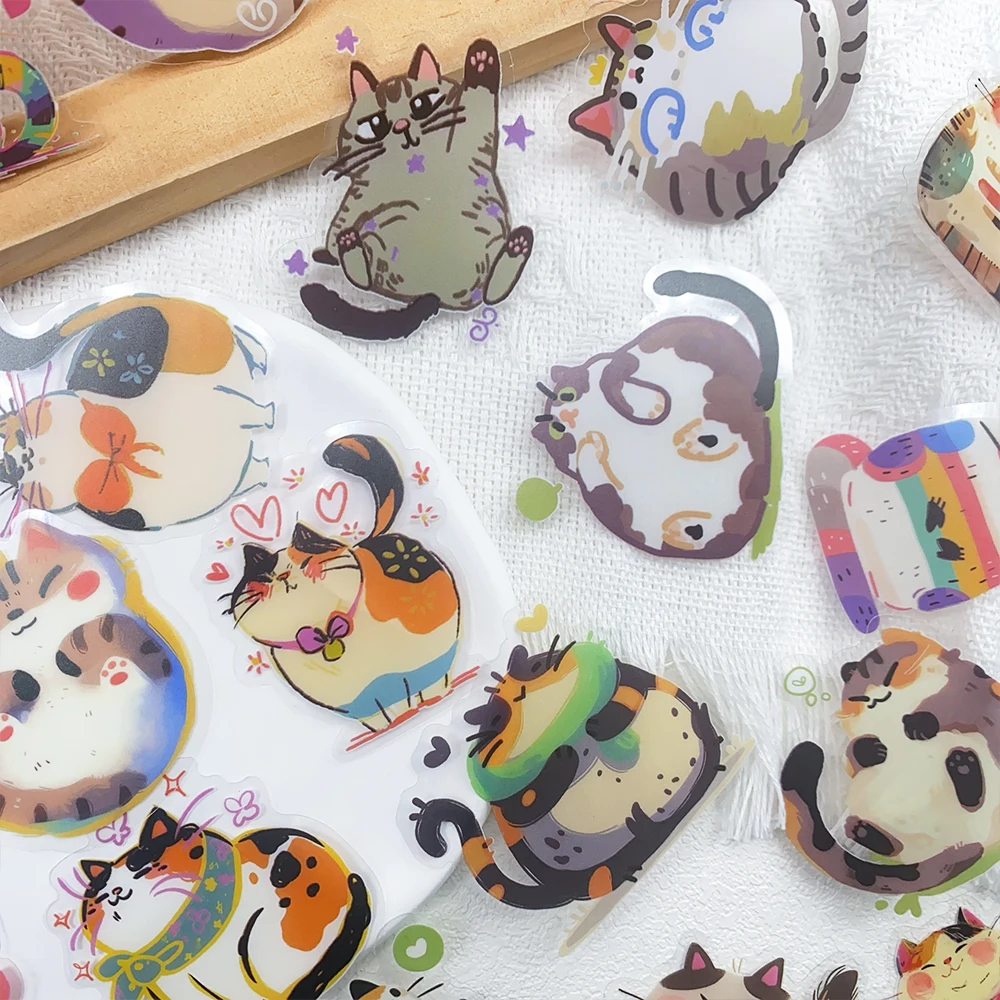 

50pcs Cartoon Cute Cats PET Stickers Decals For Phone Laptop Notebook Skateboard Guitar DIY Aesthetic Transparent Stickers