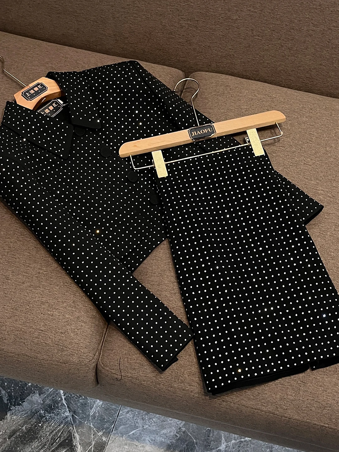 

Комплект костюма Heavy Du со стразами, пальто для похудения, обертывание вокруг юбки, длина с лацканами, официальная одежда для женщин, поездка на работу, Sle