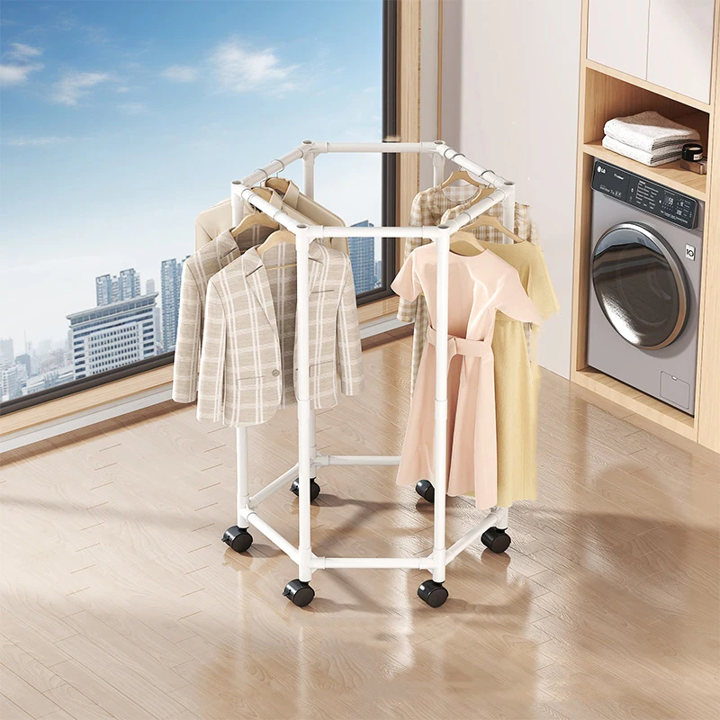 

360 ° Mobile Floor Standing Metal Hanger, Hexagonal Hanger, Suitable For Home Bedroom Clothing Storage, Detachable