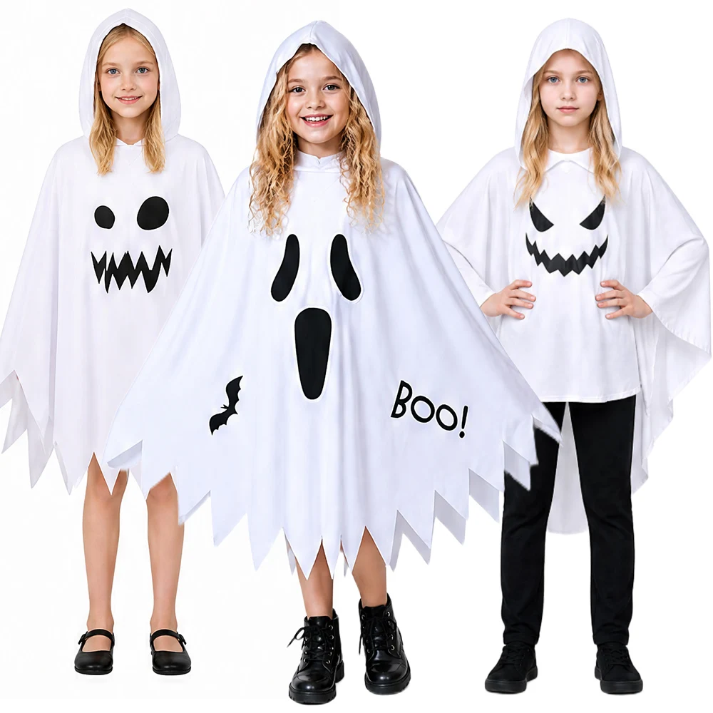 Halloween Weißes Geisterkostüm Leuchtender Kapuzenumhang im Dunkeln Dämon Cosplay Kostüm Karnevalsschal