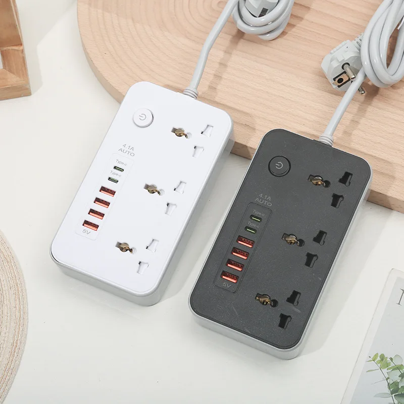 4USB+2Type-cZ65Charging-Border Power Strip Three-Position Perforated Belt Security Door Socket Argentina Greece