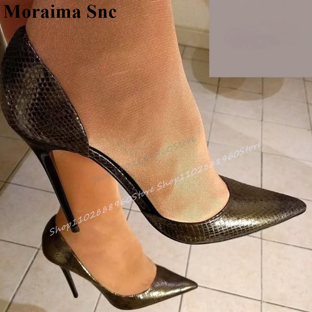 Lato di lusso vuoto solido pelle di serpente pompe poco profonde sottile tacco alto scarpe da donna slip on punta a punta 2025 moda Zapatos Para Mujere