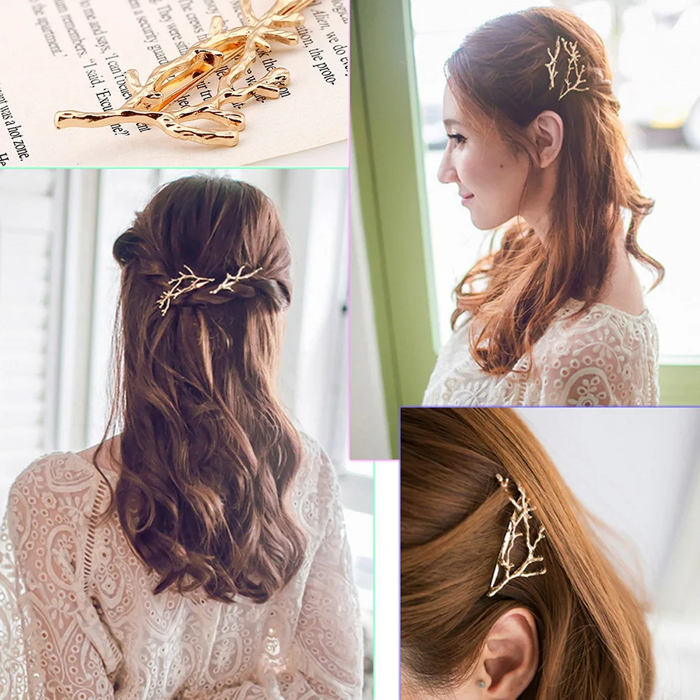

4pcs Alloy Deer Horn Hair Clips 2 Golden 2 Silver Korean Style For Women Elegant Party Wear Graceful Hair Accessories