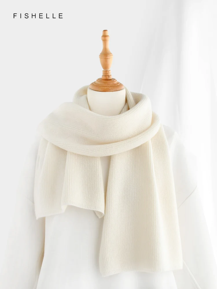 New solid soft delicate white pure cashmere scarf women autumn winter thickened warmth knitted scarves female luxury gifts