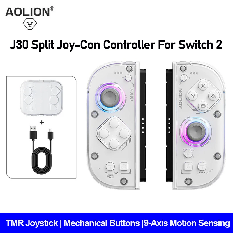 Aolion New J30 For Switch 2 ワイヤレスナイト左右コントローラー、RGBデュアルバイブレーションTMRジョイスティック付き、Switchジョイコン用