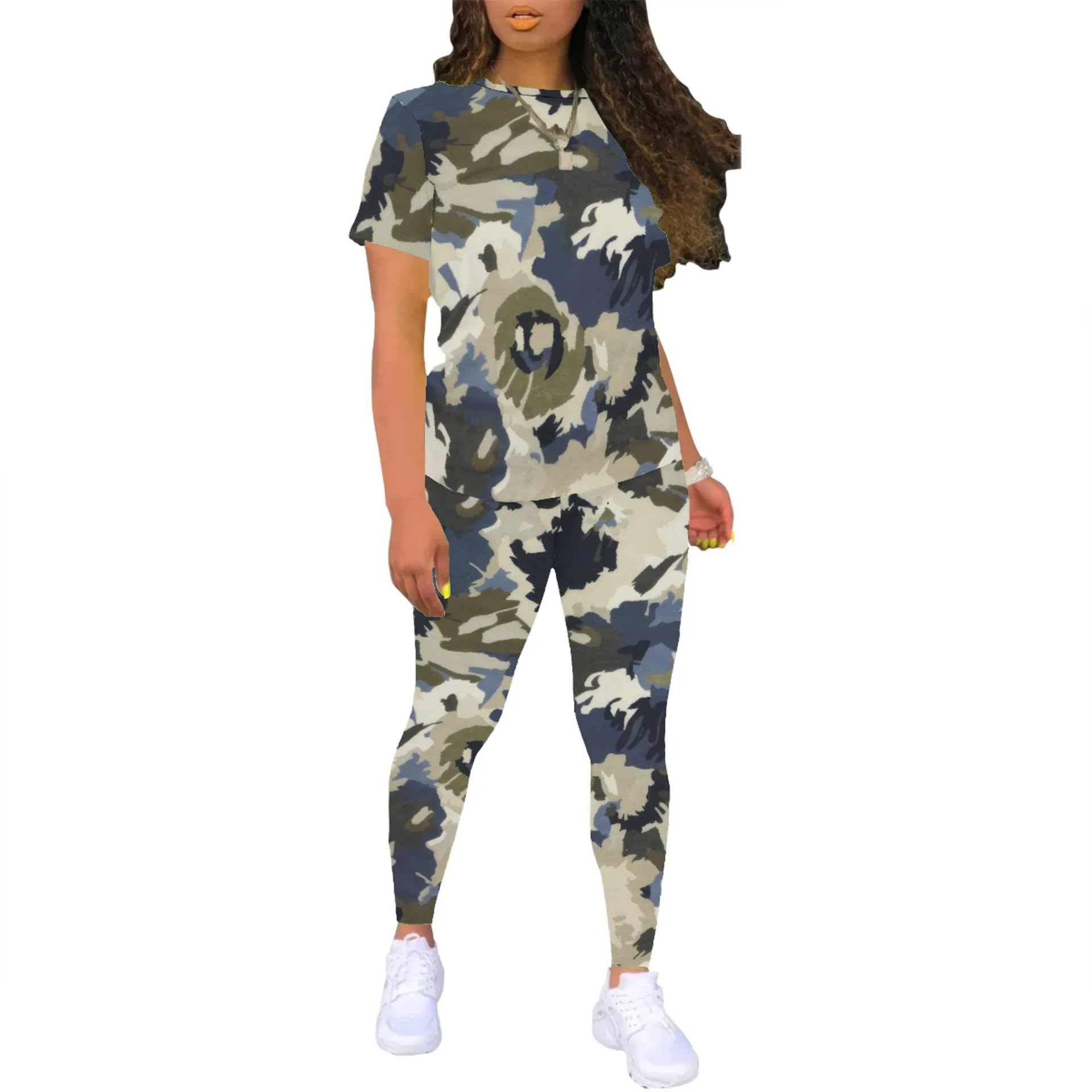 

Fashion Casual Printed Women's Short Sleeve Two-piece Pant Sets