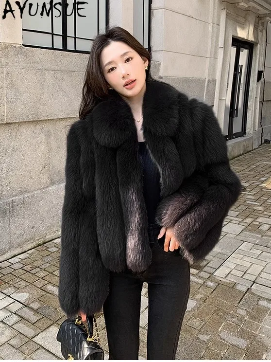 

AYUNSUE 2025, короткая меховая куртка из цельной кожи с лисьим мехом, женская роскошная новая верхняя одежда для женщин, зимняя меховая куртка Abrigo Mujer