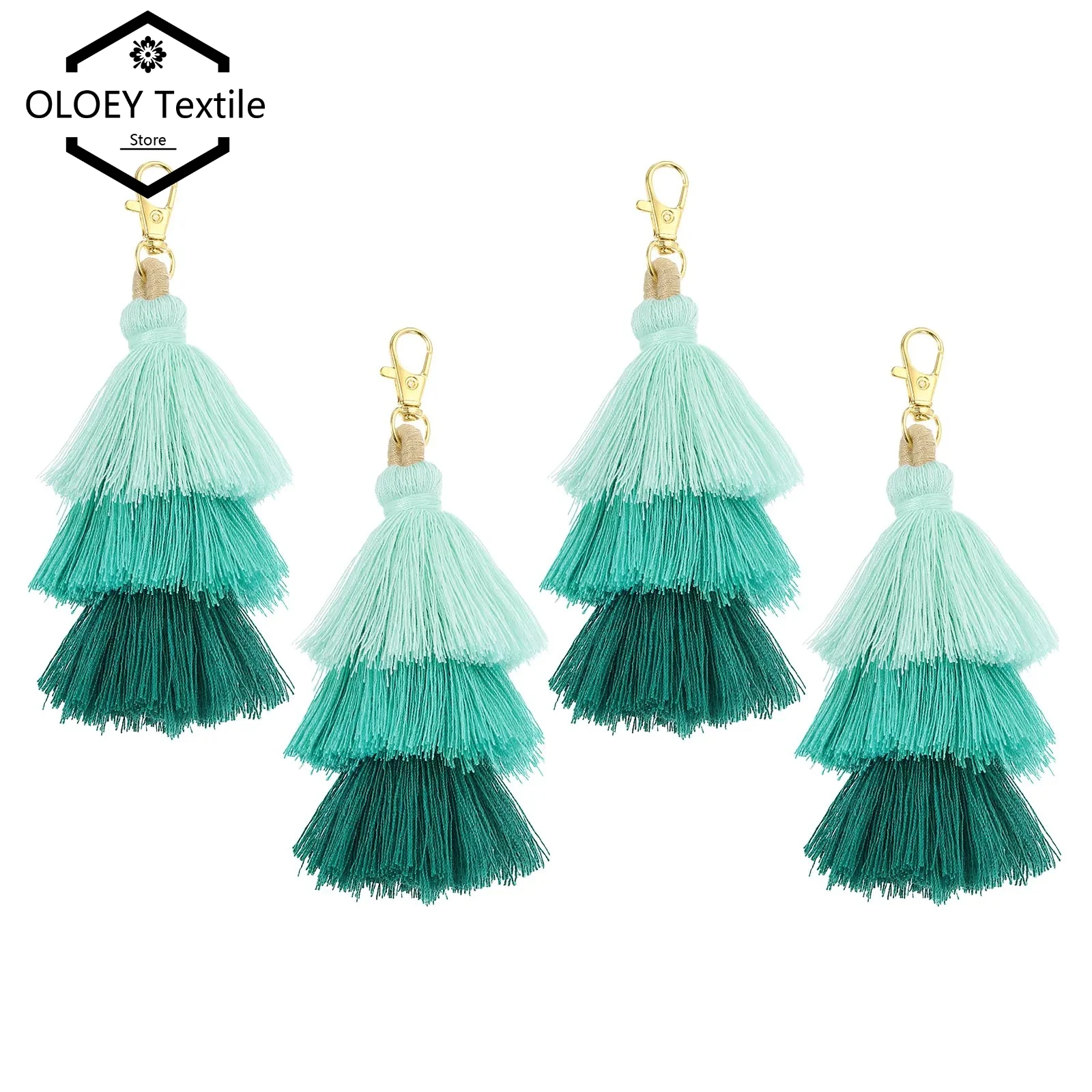 

4pcs 6.7inch TriLayered Tassel Bag Charms Bohemian Handmade Keychains for Purse Backpack DIY Craft Accessories