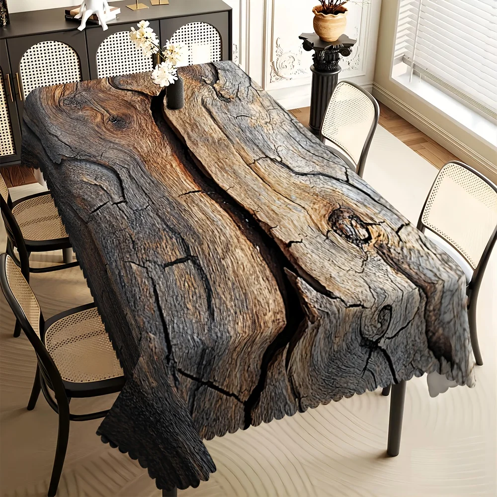 JIT, 1pc Simple farmhouse-style old wooden board with wood grain pattern decorative rectangular tablecloth