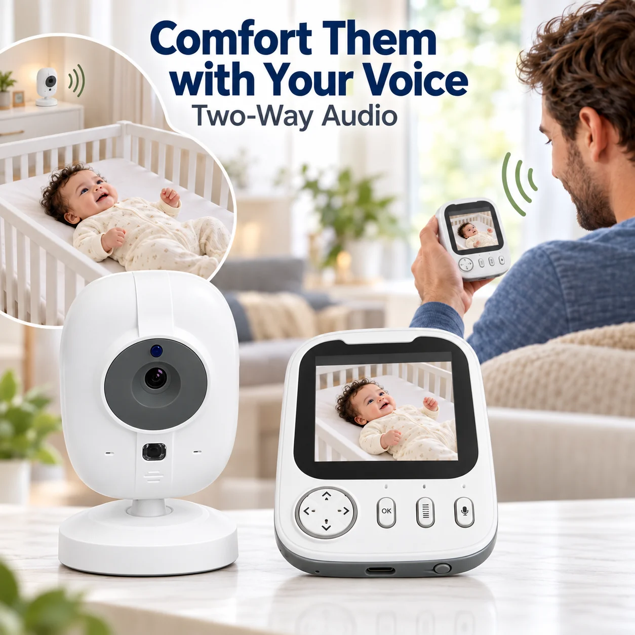 3.5 Inch Color LCD Baby Monitor 720P IR Night Vision Two‑Way Audio Temperature Detect Feeding Reminder Baby Camera