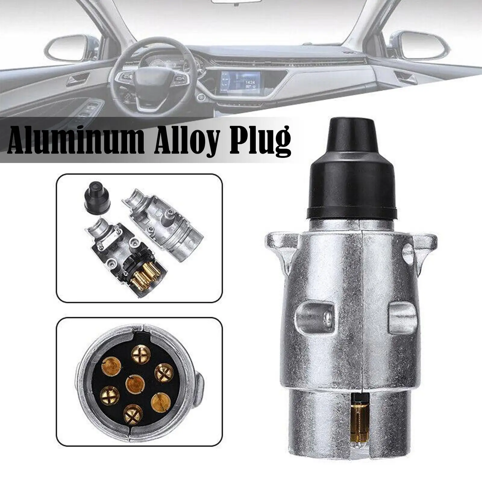 New Durable 7 Pin Aluminium Alloy Plug Trailer Truck Towing Electrics 12V Connector Professional Replacement For Truck EU Plug