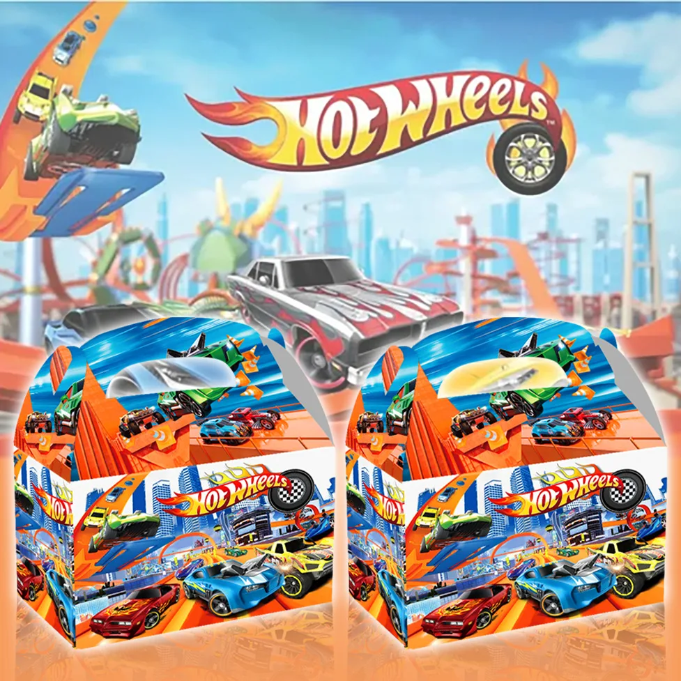 Hot wheels Themed Car Game Birthday Party Candy Gift Box Handle Gift Bags Game  Baby Show For Kids Boy Supplies  ﻿12/24/36 Pcs