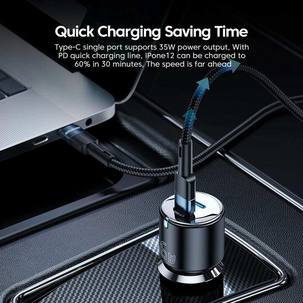 Essager 66W Car Charger Fast Charging Quick Charger QC PD 3.0 For iPhone 14 Type C USB Car Charger For Huawei Samsung