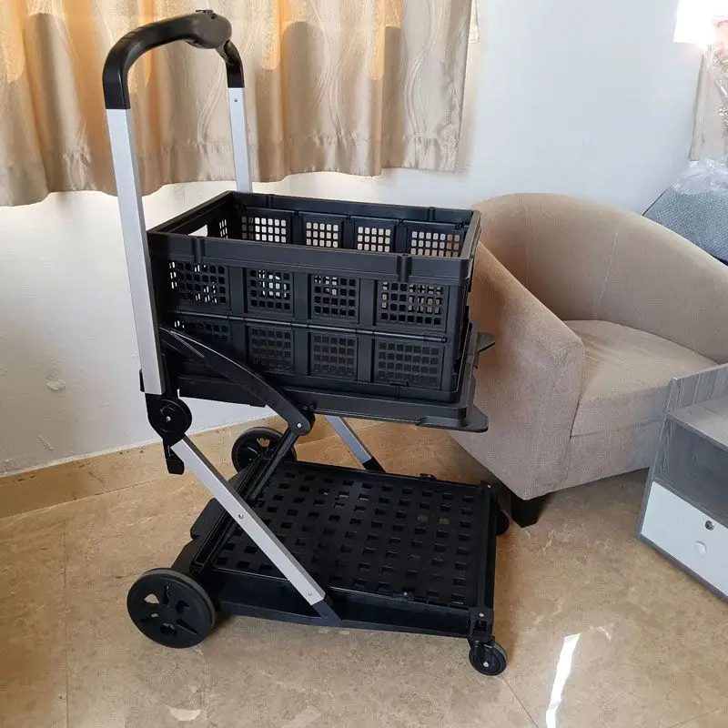 Office Double Folding Tool Trolley Portable School Dining Room File Cart Trolley Flat