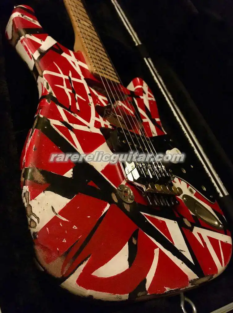 

Best Quality Relic Eddie Van Halen Black White Stripes Red Frank Electric Guitar Eye hook strap holders 1971 quarter Floyd Rose