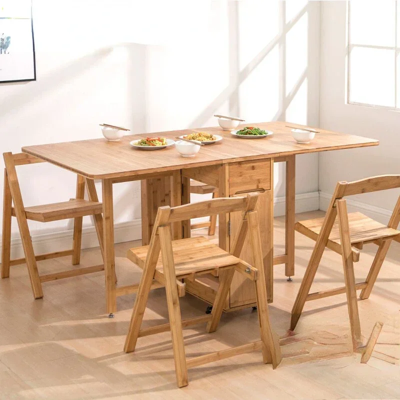 

B Solid wood telescopic folding table, dining table, small household, simple modern bamboo household multi-functional