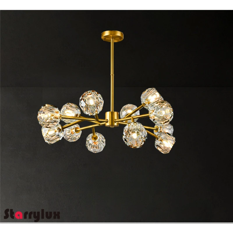 北欧真鍮分子シャンデリア モダンクリスタル高級シーリングライト 調節可能なペンダントランプ リビングルーム用