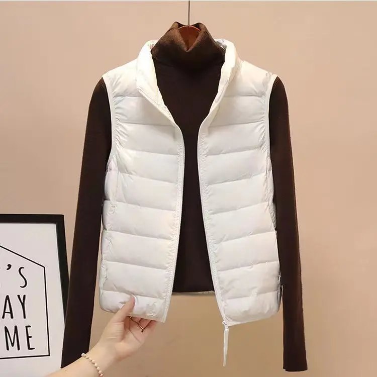 2023 New Outono Inverno Mulheres Ultra Light Duck Down Vest Jacket Mulheres 90% Branco Duck Down Vest Casaco Sem Mangas