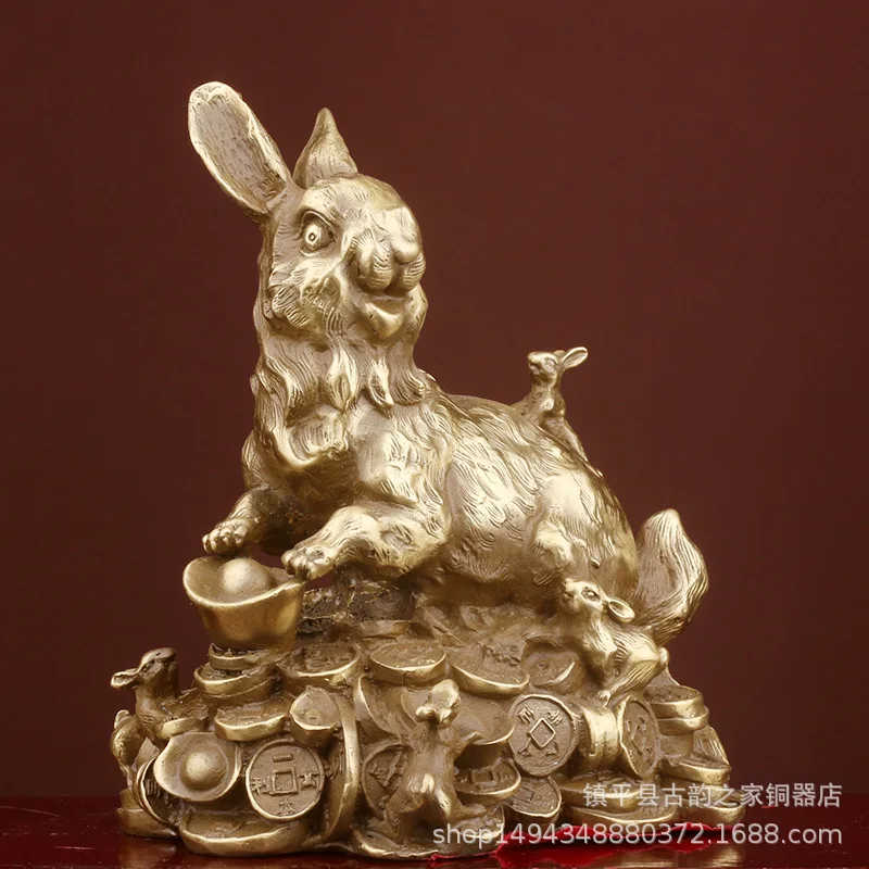 Ornament Pure Copper Rabbit Metal Zodiac Craft Living Room Decoration Chinese Style Gift Animal