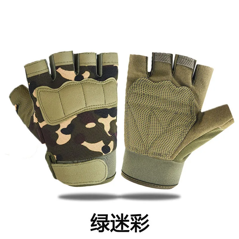 قفازات اللياقة البدنية للتدريب على ركوب الدراجات في الهواء الطلق بنصف إصبع، وتكتيكات مضادة للانزلاق ومقاومة للاهتراء، وحماية المعجبين العسكريين