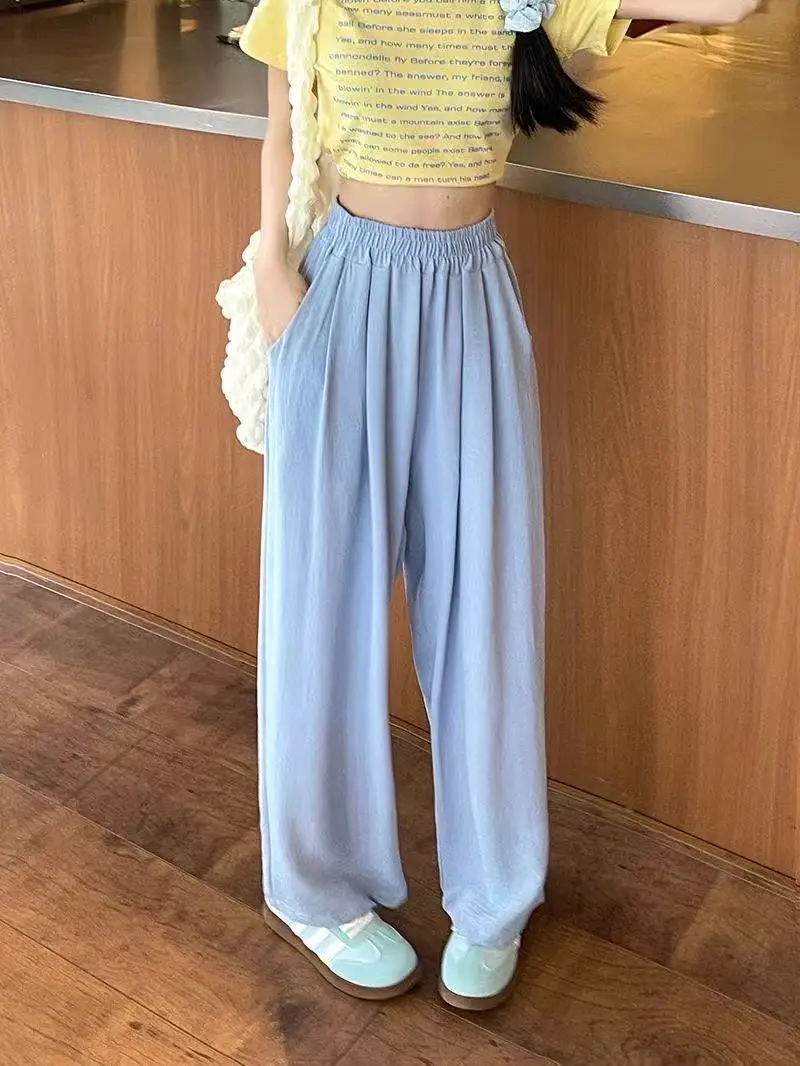 Summer Women Sweet Colorful Ice Silk Pants Lady Baggy Versatile Elastic Straigh… - Image 3