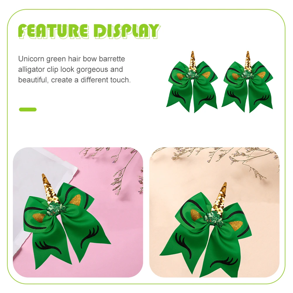 

2pcs Green Bow Hairpins Alligator Clips For Women Girls Hair Barrettes Accessories Ribbon Style Party Daily Use