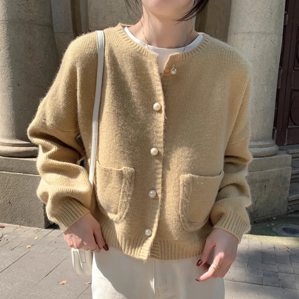 Elegant Women Sweater Cardigan Loose Solid Single Breasted Short Jackets Korean Style Autumn Winter Cute Sweet Girls Loose Coat