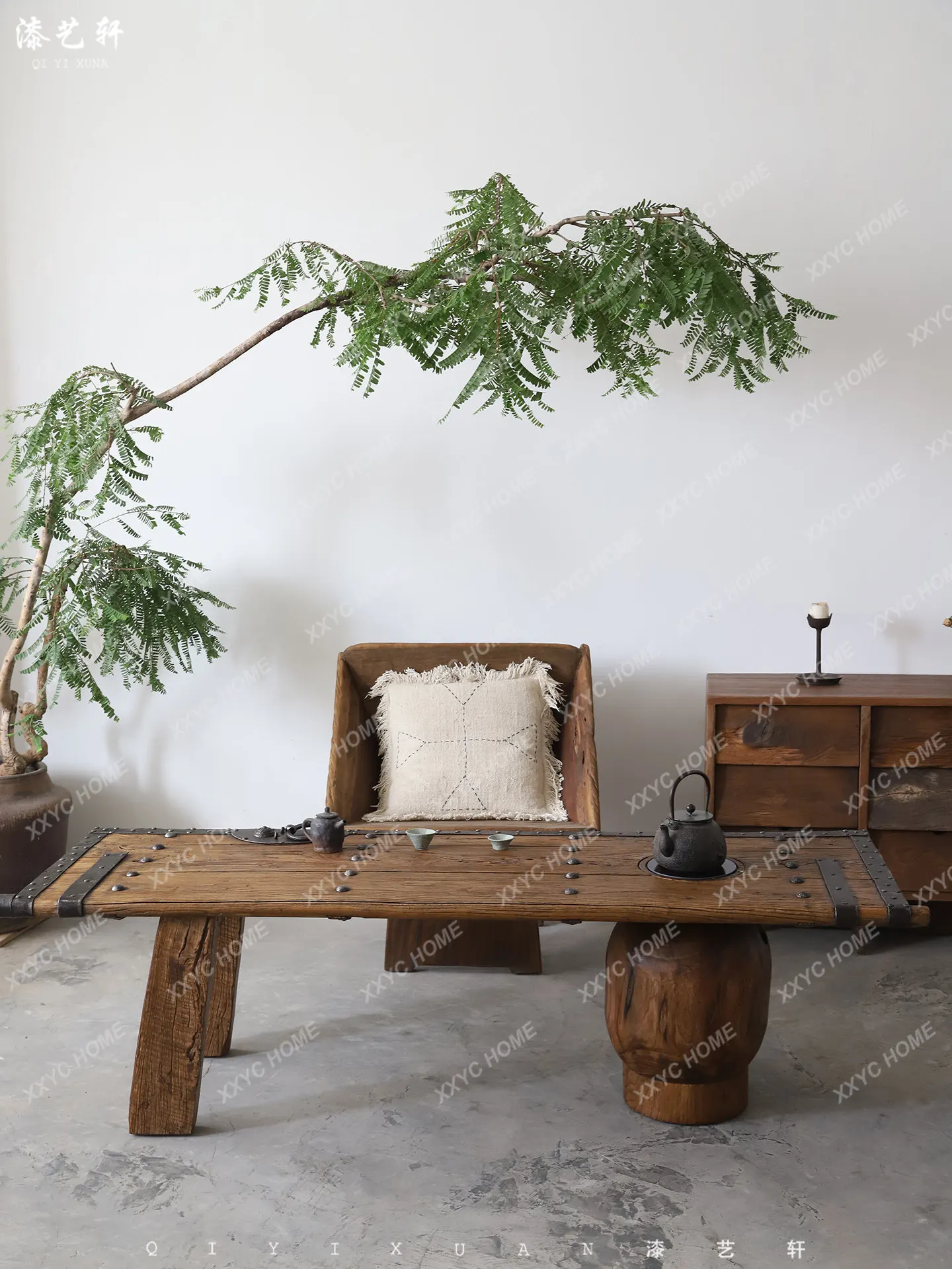Old elm tea table tea table surrounding stove tea table electric carbon dual purpose