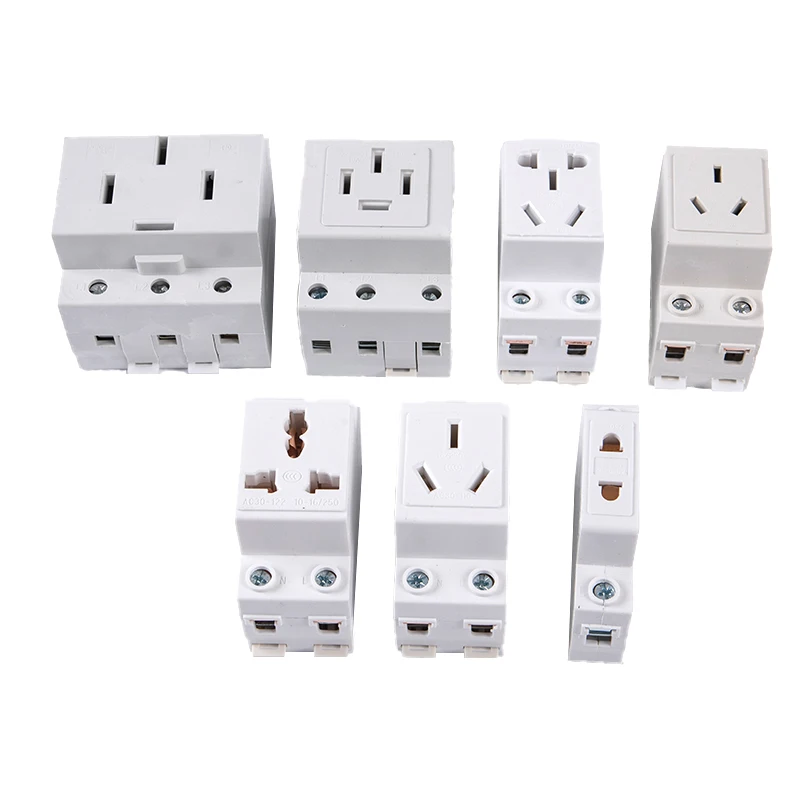 【AC30 EU And AU Type 35mm DIN Rail Mount AC Power 10A 16A 25A 250V 440V 2/3/4/5 Pin Plug Modular Socket】