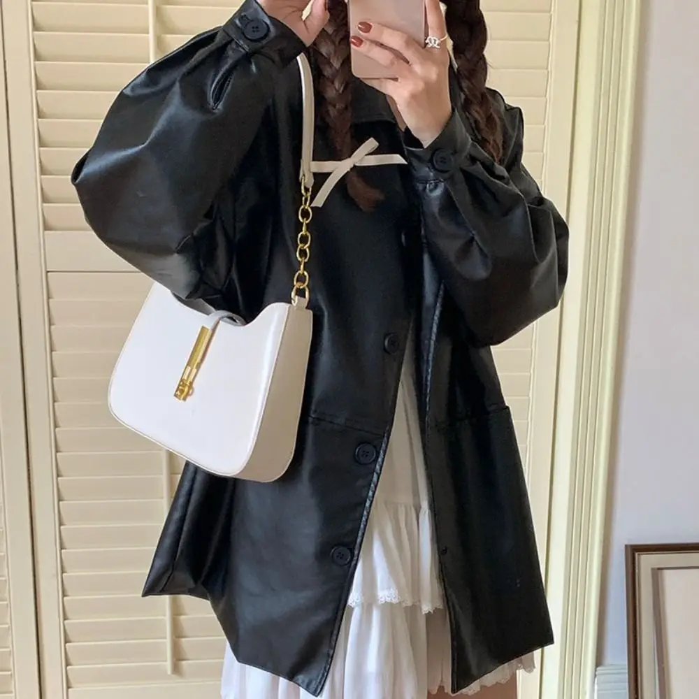 

Spicy Girl Retro Shoulder Bag PU Leather Handbag Pure Color Shoulder Bag Zipper Fashion Vintage Underarm Bag Streetwear