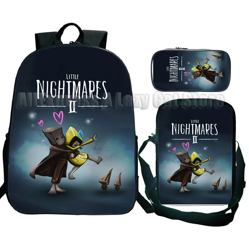 Saco de escola primária Little Nightmares 2, mochila de desenho infantil, anime, kawaii, meninos, meninas, 3pcs