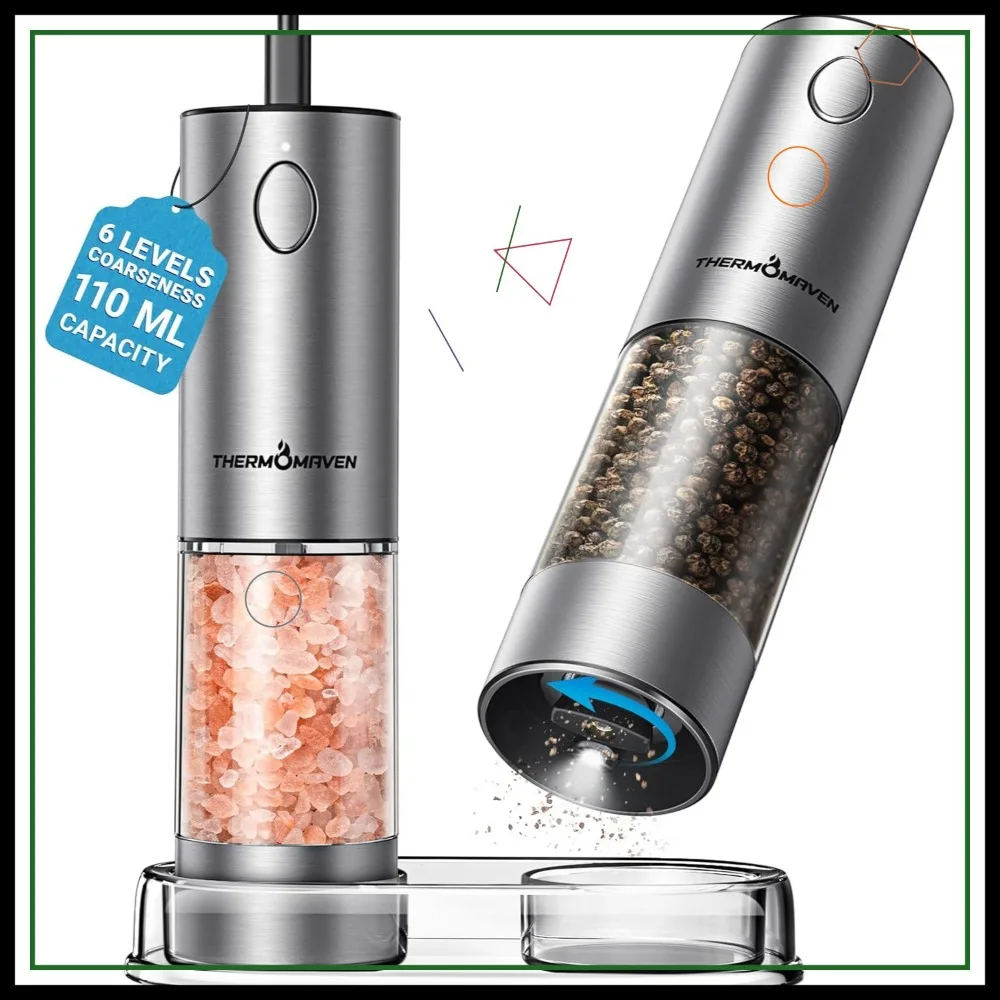 

Large Capacity Rechargeable Electric Salt and Pepper Grinder Set with LED Light, 6 Adjustable Coarseness
