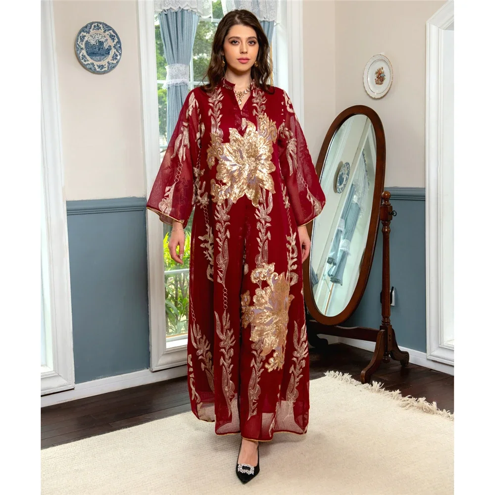 Sequins Jalabiya Luxury Embroidered Arabic Dress Moroccan Kaftan Women Muslim Party Evening Ramadan Wedding Abaya Dubai Djellaba