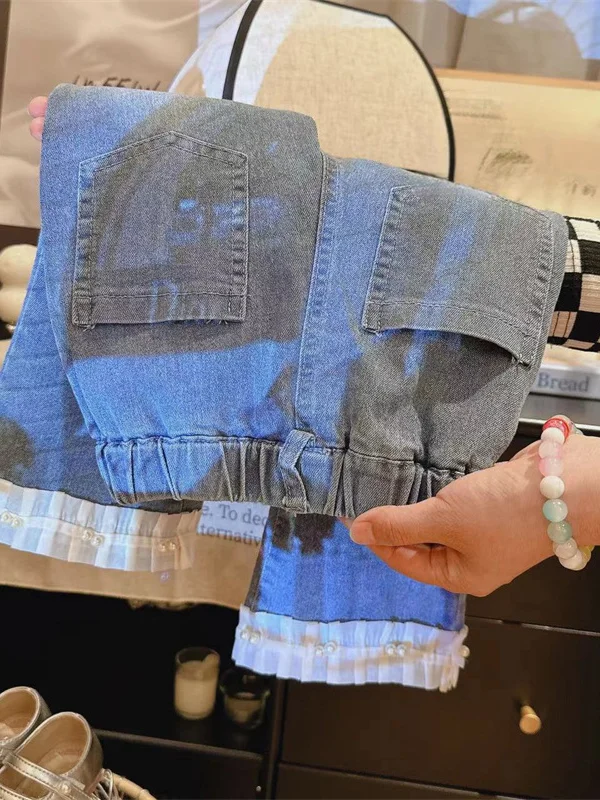 

Comfortable Casual Knitted Denim Tee-Piece Set for Girls Autumn 2025 Korean Sle Cotton Pure Color Commute Faion