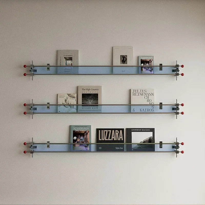 Acrylic Magazine Rack Bauhaus Designer Display Shelf Modern Wall Mounted Organizer with Linear Shaft Compact Newspaper Holder