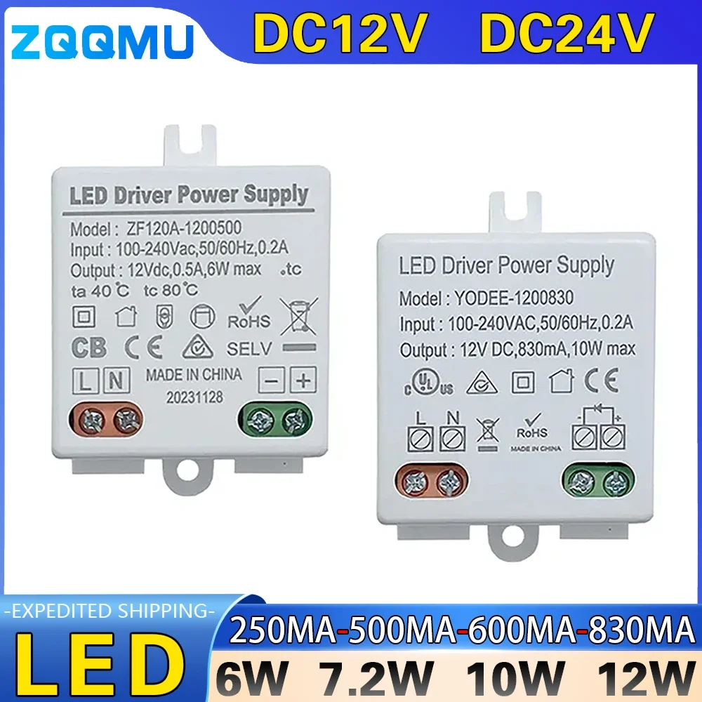 Constant Voltage LED Driver DC 12V 24V 6W 10W 12W Power Supply 250mA 500mA 600mA 830mA for LED Strip Lighting Adapter