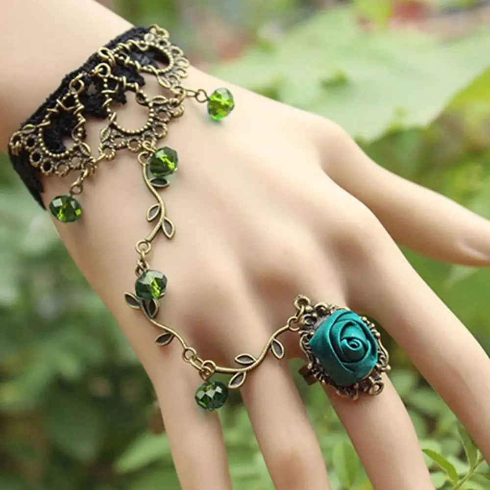 Retro Chain Bracelet Gothic Women Lace Flower Hand Slave Harness Bracelet Chain Ring Jewelry Charm Bracelet For Women Gift