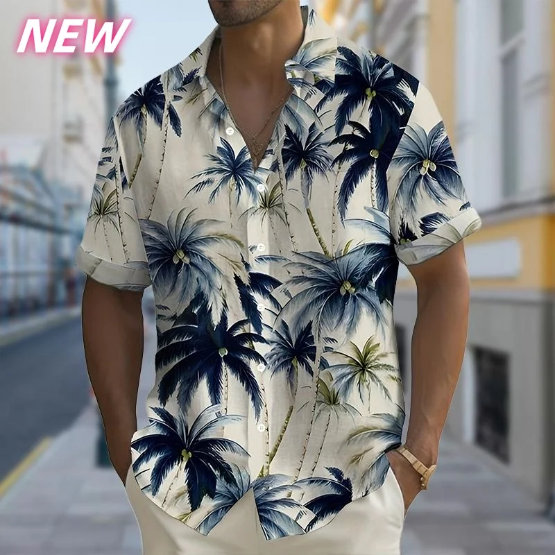 3D Printed Beach Tree Aloha Shirt for Men Colorful Sunset Graphic Blouses Casual Short Sleeve Hawalian Shirts Loose Street Tops