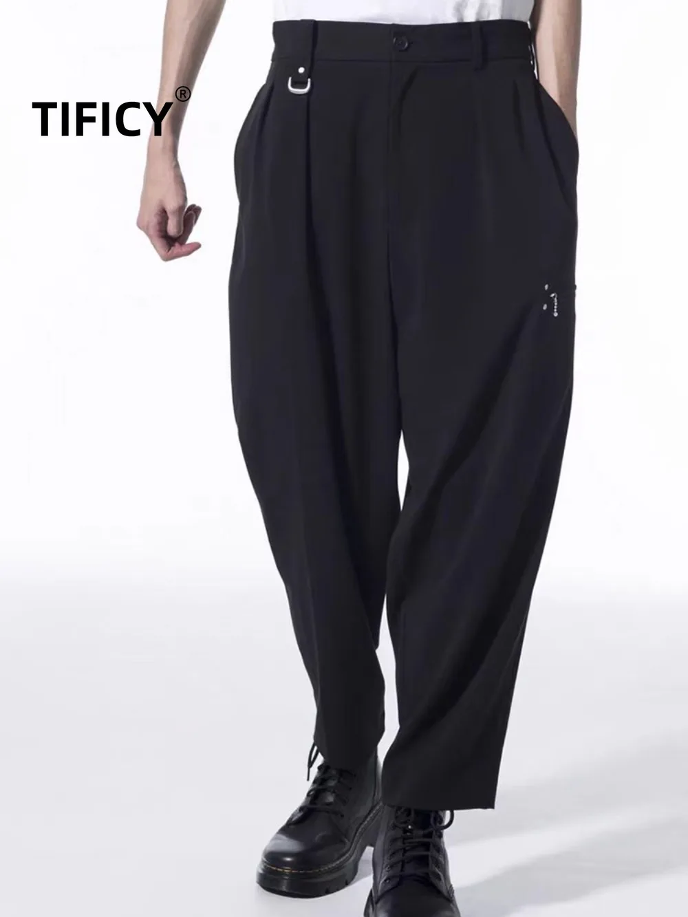 

High Street Pants Autumn and Winter Men's Dark Style Huada Woolen Left Zipper Decoration Casual Streetwear Pants and Trousers