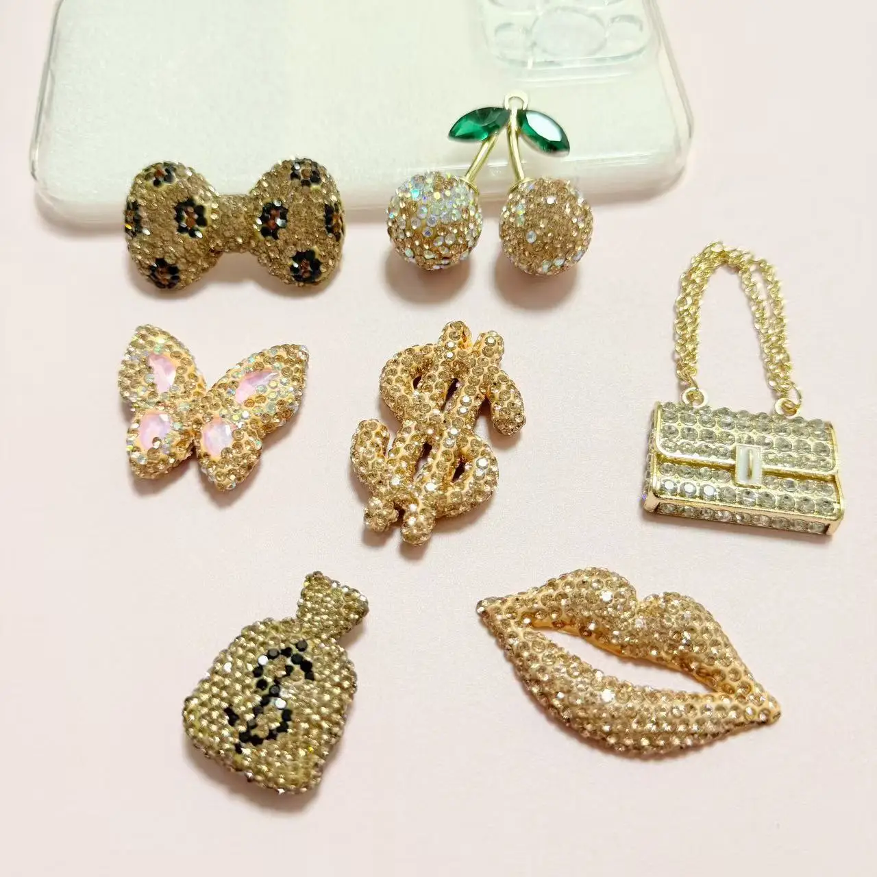 Bulk Supply Wealthy 2Pcs Autumn Champagne Artificial Diamond Bling Large Size Charms Junk Phone Case Decorations