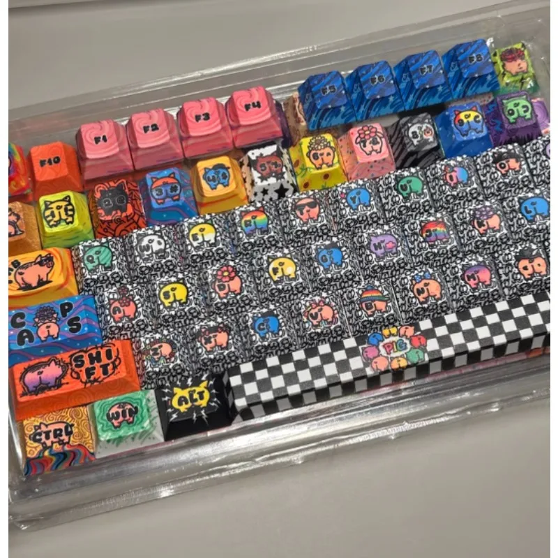 Custom New Arrival Rainbow PBT Dye Sublimation Keycaps 133 Key Set OEM Profile Compatible Magnetic Switch Mechanical Keyboard