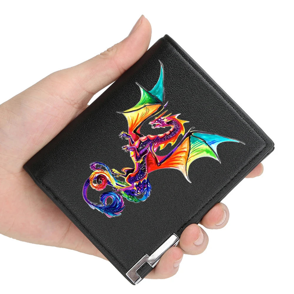 New Arrivals fashion Rainbow Flame Fantasy Dragon Printing Pu Leather Wallet Men Women Billfold Credit Card Holders Short Purses